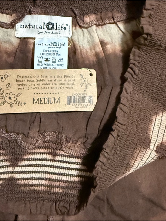 NATURAL LIFE Pants - NATURAL LIFE Brown and Cream Tie-Dye Elastic Waist Shorts